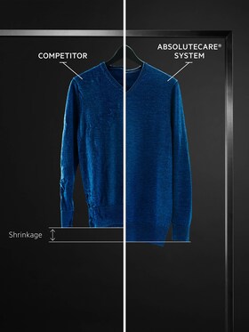 A comparison of two wool jumpers showing shrinkage versus zero shrinkage with AEG's AbsoluteCare® System