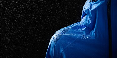 A blue waterproof jacket