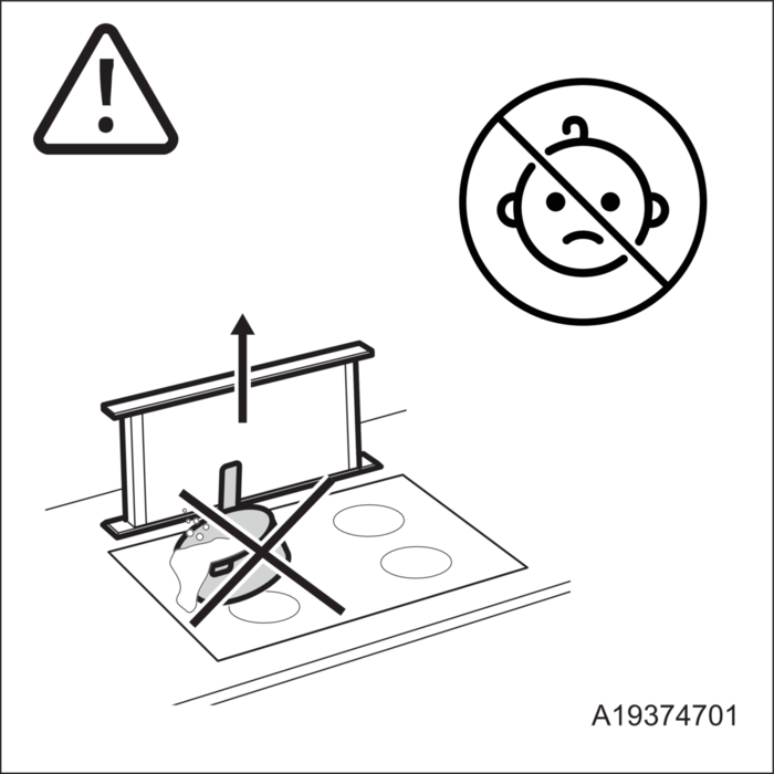 attention during the automatic movment of the down draft, don't leave children play with the appliance 