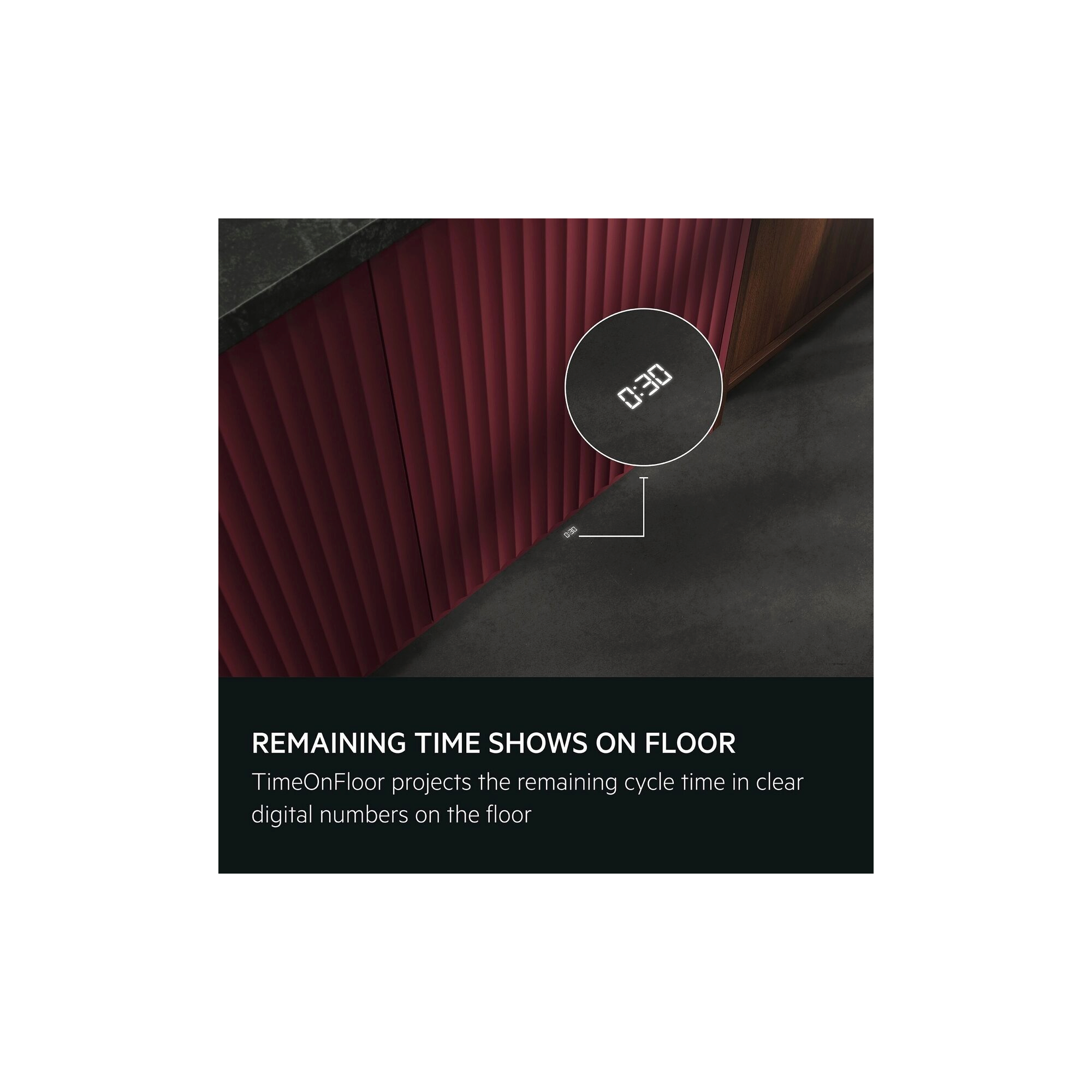 Remaining time shows on floor. TimeOnFloor projects the remaining cycle time in clear digital numbers on the floor.