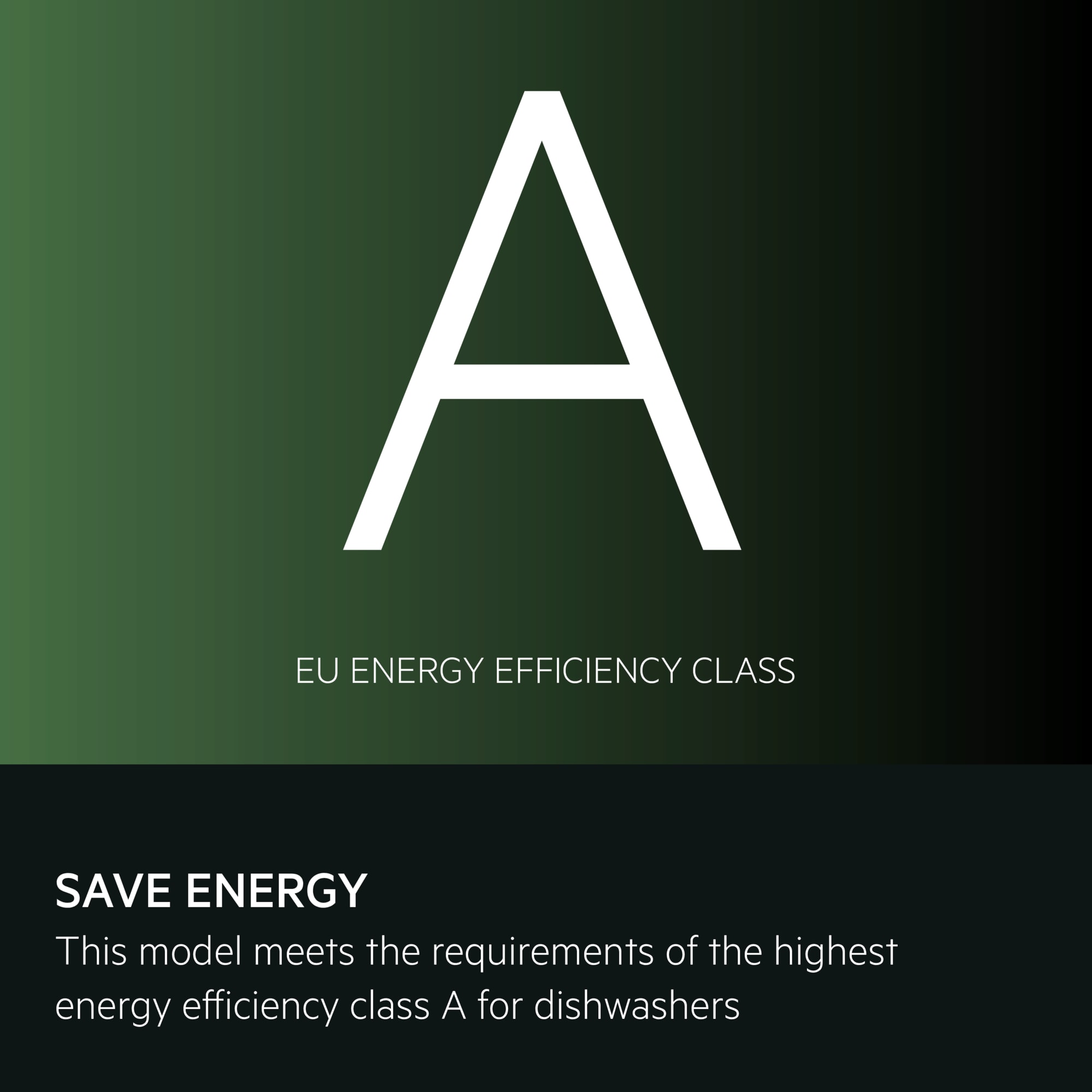 Save Energy. This model meets the requirements of the highest energy efficiency class A for dishwashers