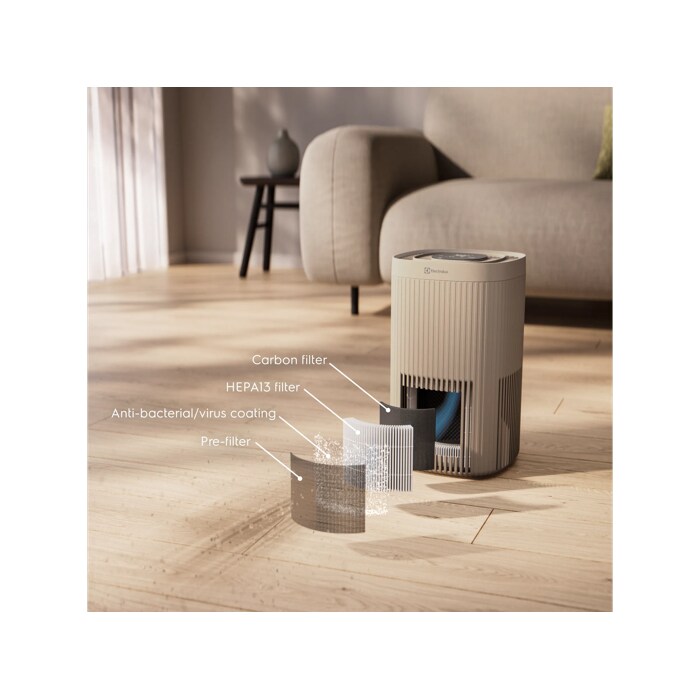 Filters up to 99.99% of airborne pollutants with particle filtration