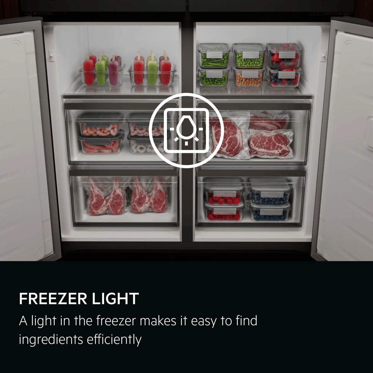 Freezer light makes finding items faster and more efficient.