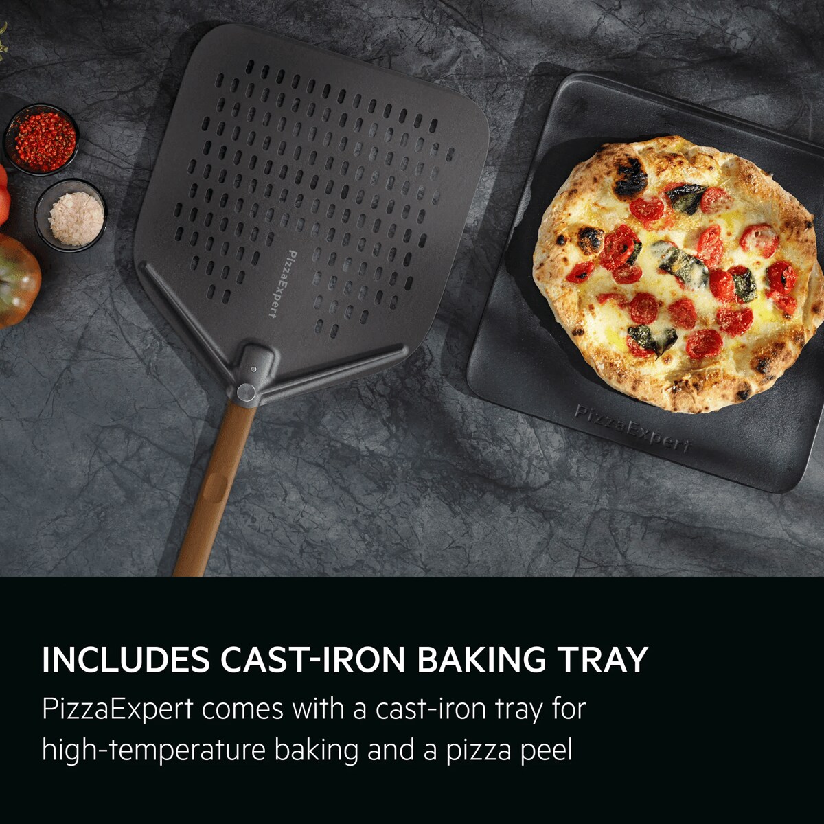 Pizza Expert cast iron tray and pizza peel 