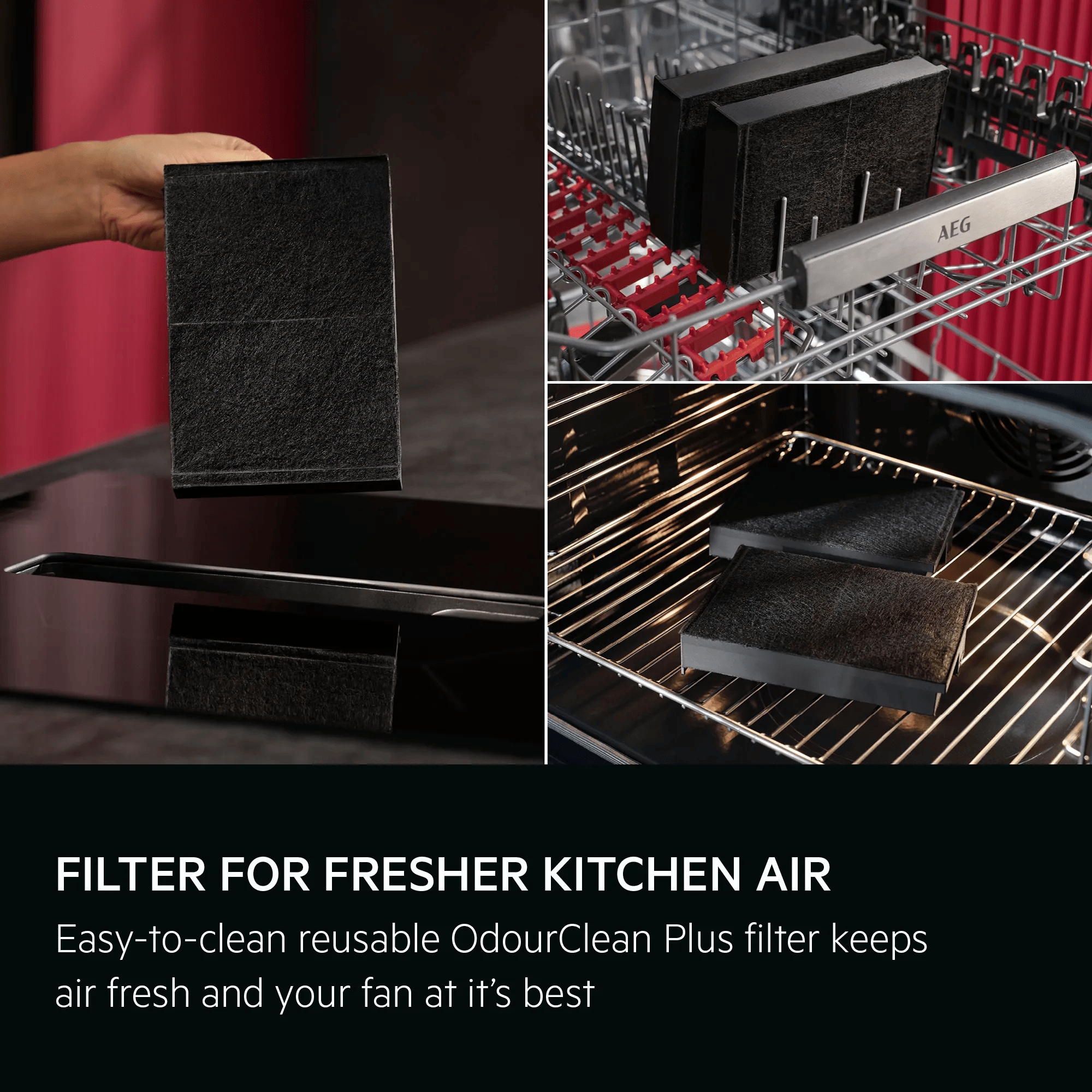 Filter for fresher kitchen air. Easy-to-clean reusable OdourClean Plus filter keeps air fresh and your fan at it's best