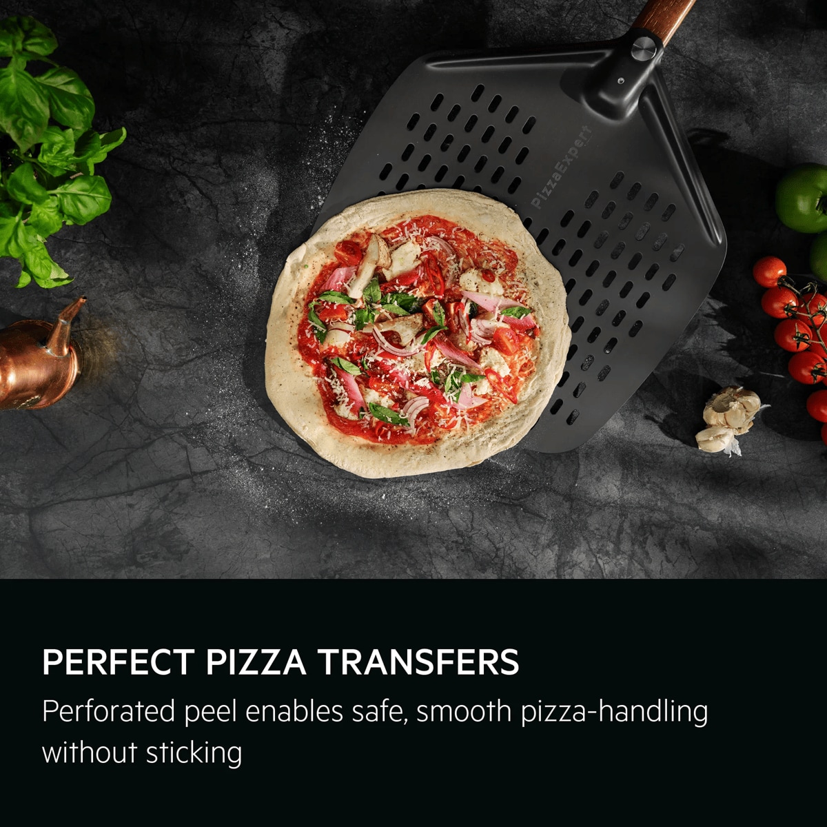 Transitioning a pizza to the peel from a kitchen island