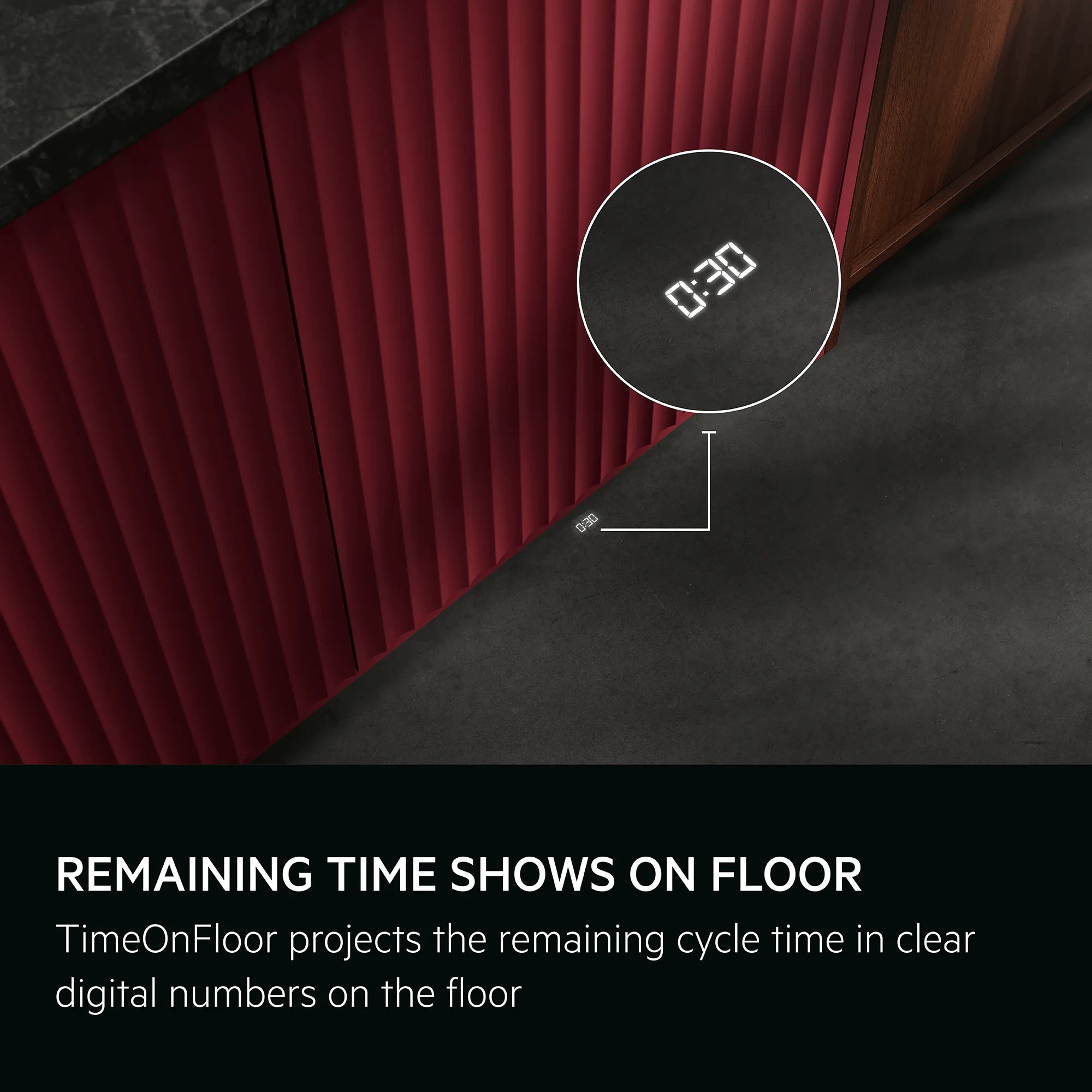 Remaining time shows on floor. TimeOnFloor projects the remaining cycle time in clear digital numbers on the floor.