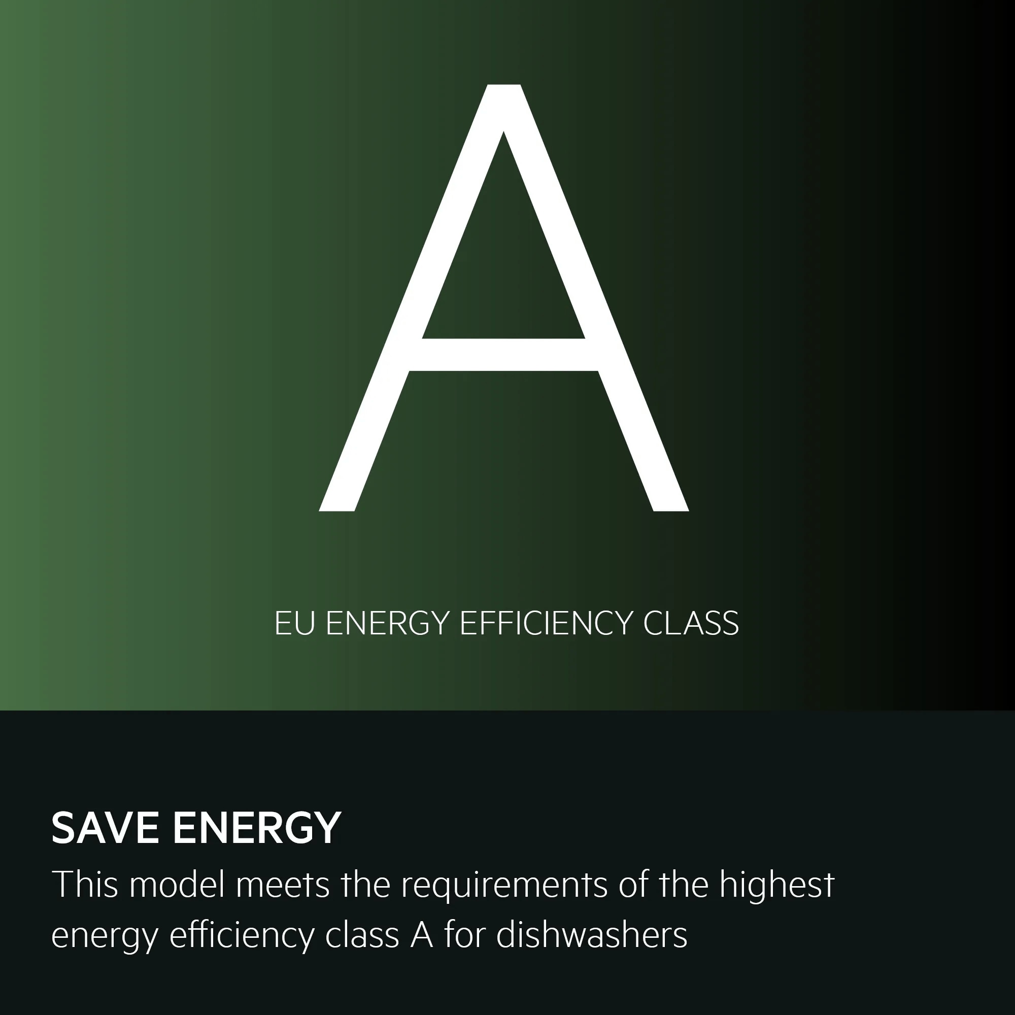 Save Energy. This model meets the requirements of the highest energy efficiency class A for dishwashers