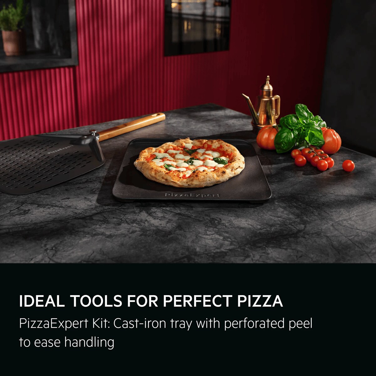 Person with the pizza expert oven and pizza peel tray with Neapolitan pizzas 
