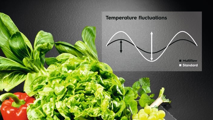 Salad in fridge with multiflow