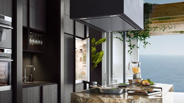 Ceiling hood i kitchen with a sea view