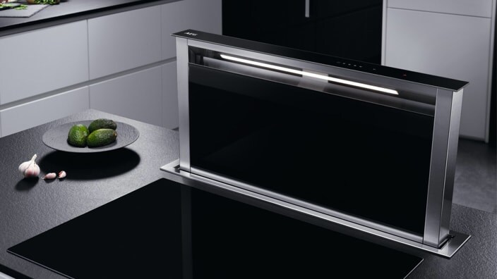 Downdraft hood next to hob