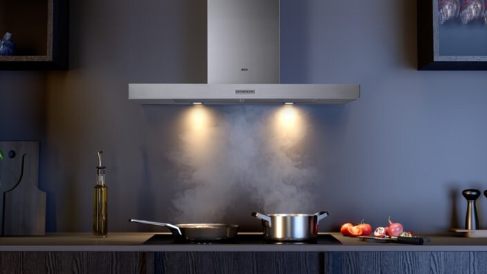 Wall-mounted hood in kitchen