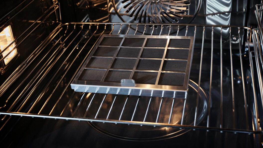 Close up of AEG carbon filter inside an oven.