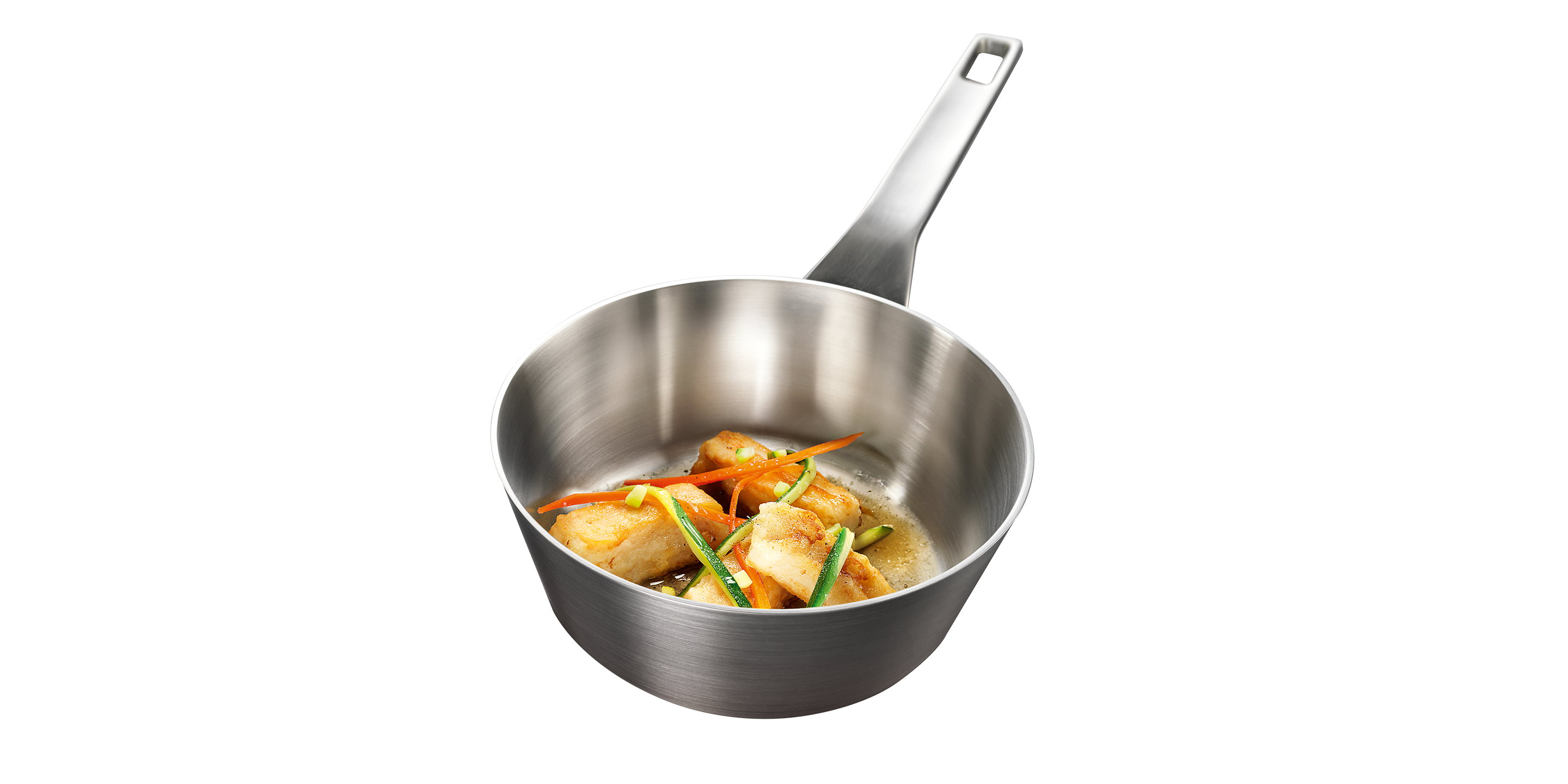 Meat and vegetables flash-fry in a Conical Sauté