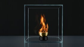 A flame in a glass cube to represent the heat pillar of Taking Taste Further