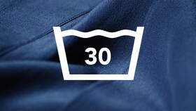 Blue cotton with a 30degrees wash icon over the top