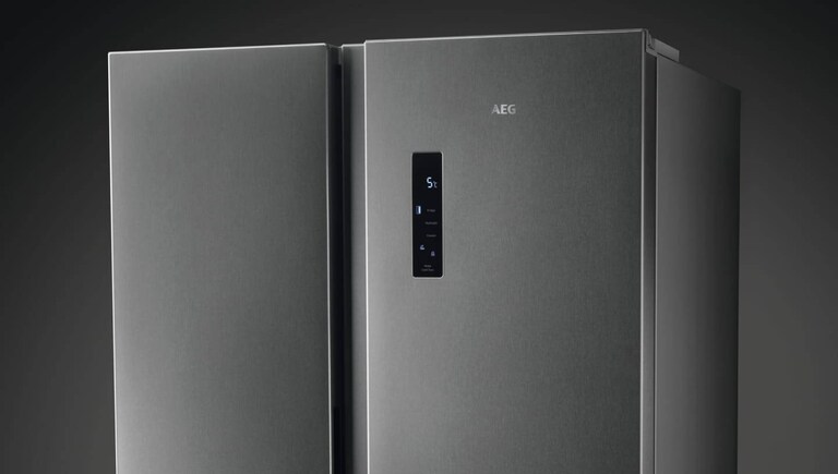 Close-up of AEG freezer.